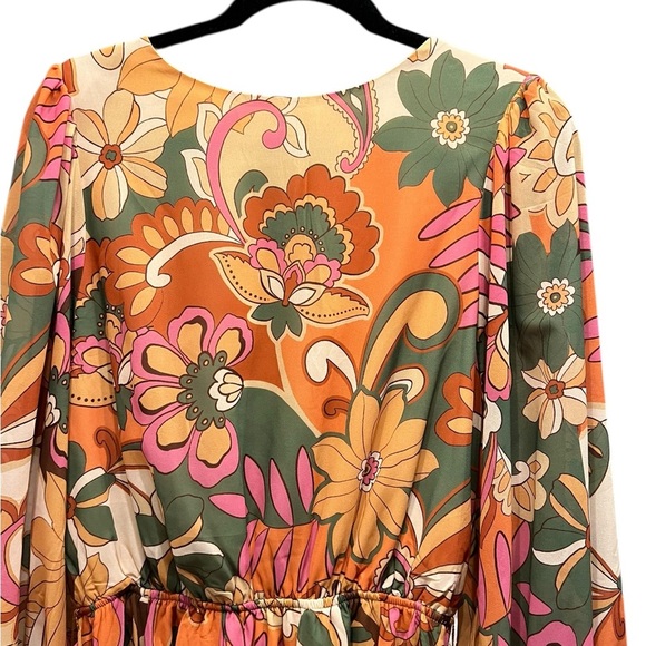 Flying Tomato Resort Orange Green Bishop Sleeve Dress - Picture 5 of 8